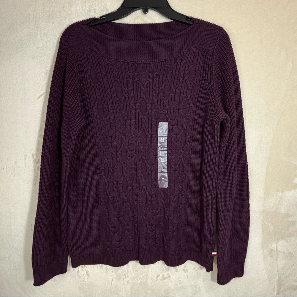 Tommy Hilfiger Women’s Deep Purple Classic Crew Neck Cable Knit Sweater NWT